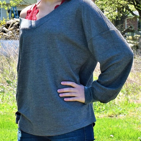 Grey Waffle Knit Longsleeve - Picture 3 of 3